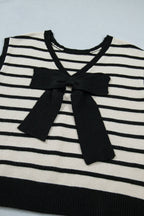 Reversible Striped Plush Knit Top with Bow Accent (S-XL)