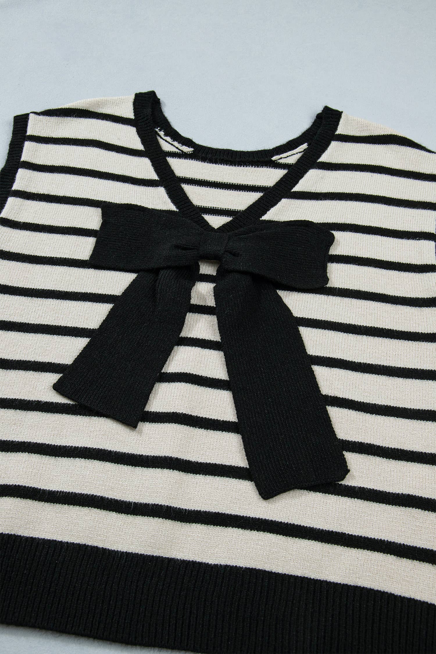 Reversible Striped Plush Knit Top with Bow Accent (S-XL)