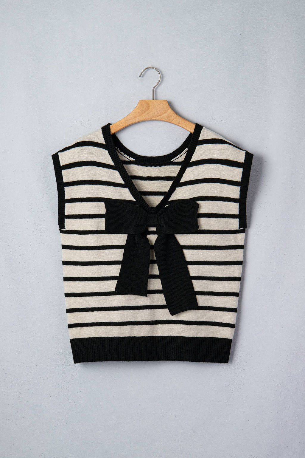 Reversible Striped Plush Knit Top with Bow Accent (S-XL)
