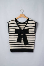 Reversible Striped Plush Knit Top with Bow Accent (S-XL)