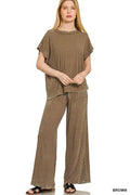 Ribbed Acid Wash Rayon Top N Pants Set