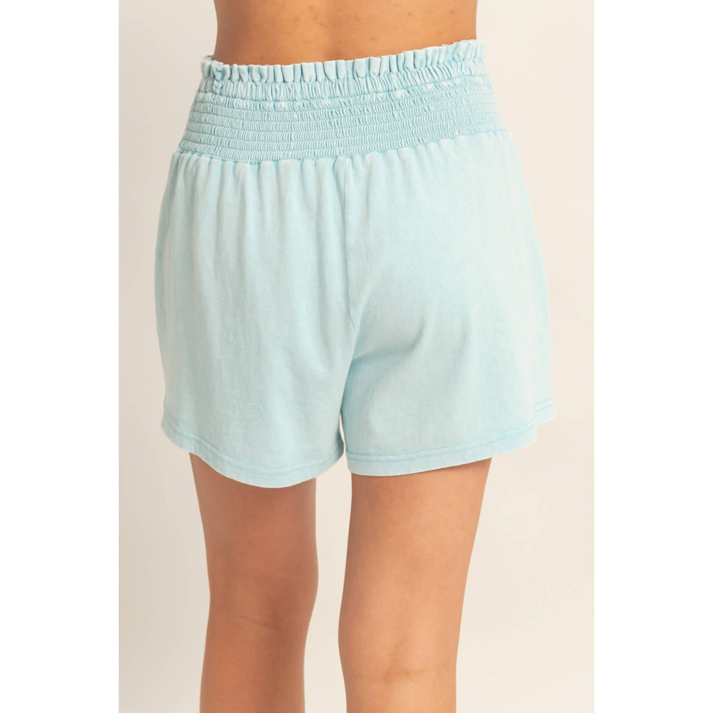 Smocked Waist Mineral Wash Shorts