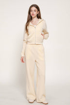 Studded Hoodie & Pants Inner Fleece Terry 2PC Set