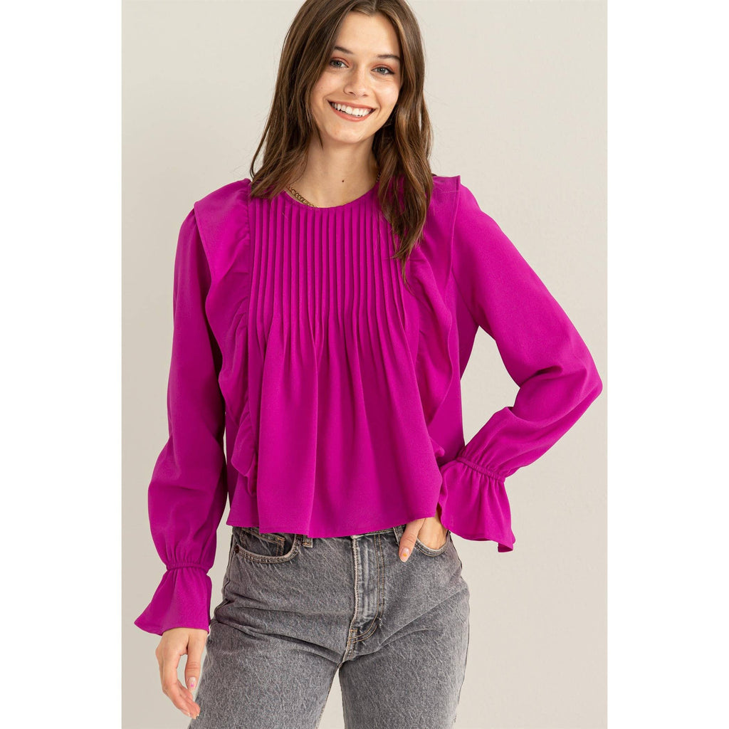 Pintuck Ruffle Detail Woven Blouse