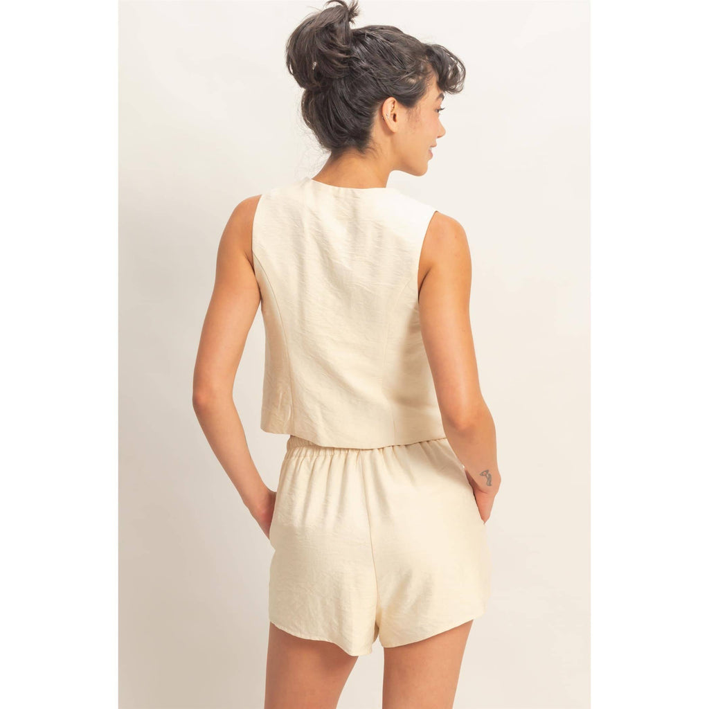 Sleeveless Tie-Front Vest And Elastic Waist Shorts Set