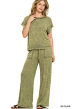 Ribbed Acid Wash Rayon Top N Pants Set