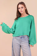 NT11982-Oversized Waffle Solid Knit Causal Top