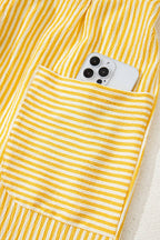 Stripe Tie Shoulder Smocked Wide Leg Romper