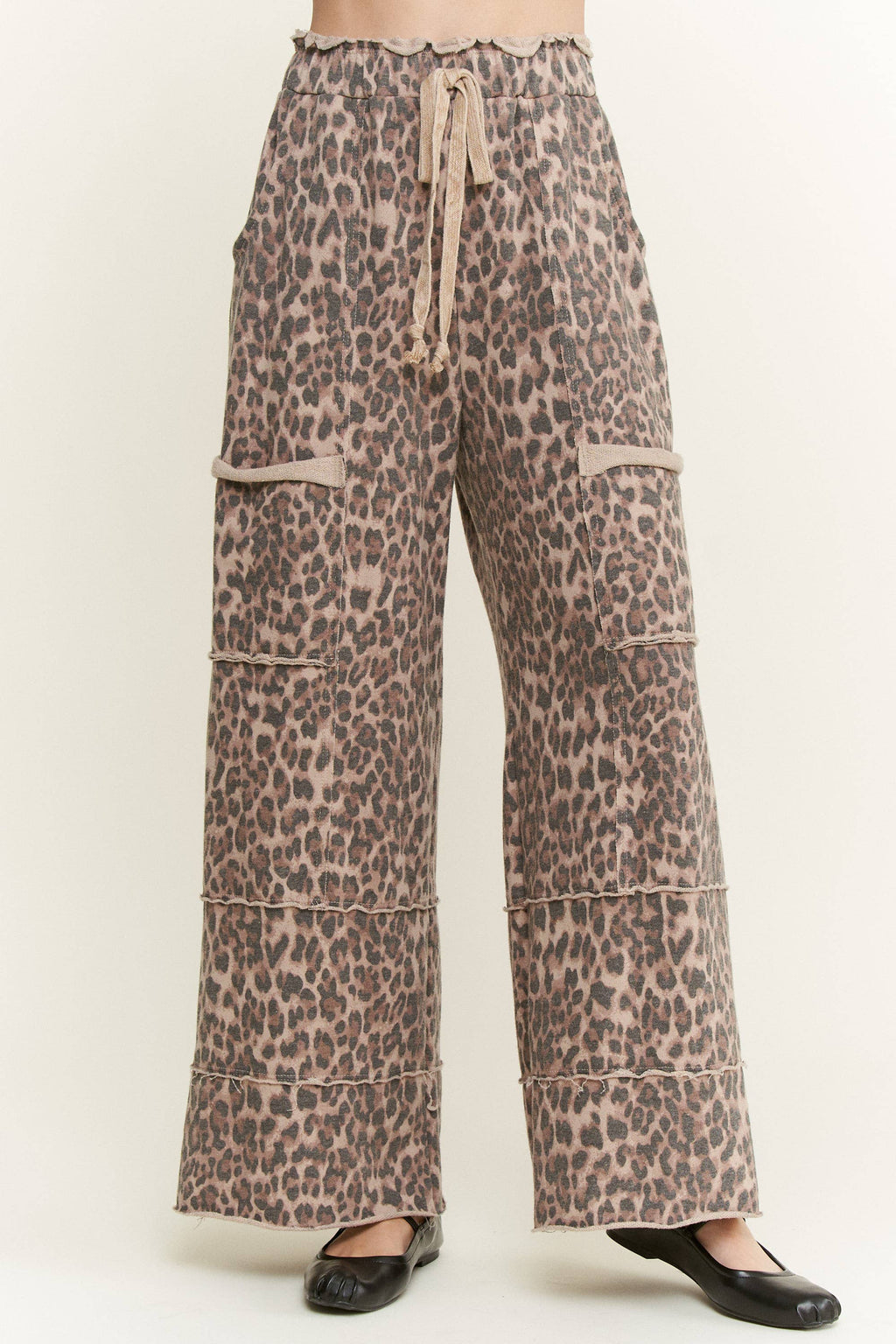 Mineral Washed Animal Leopard Wide Leg Pants