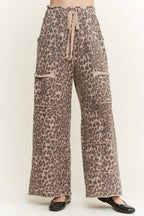 Mineral Washed Animal Leopard Wide Leg Pants