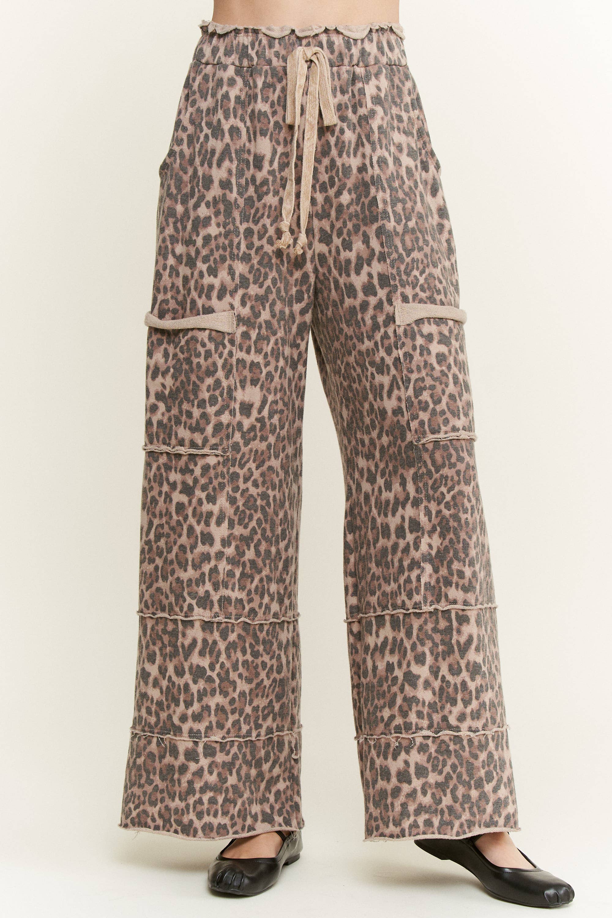 Mineral Washed Animal Leopard Wide Leg Pants
