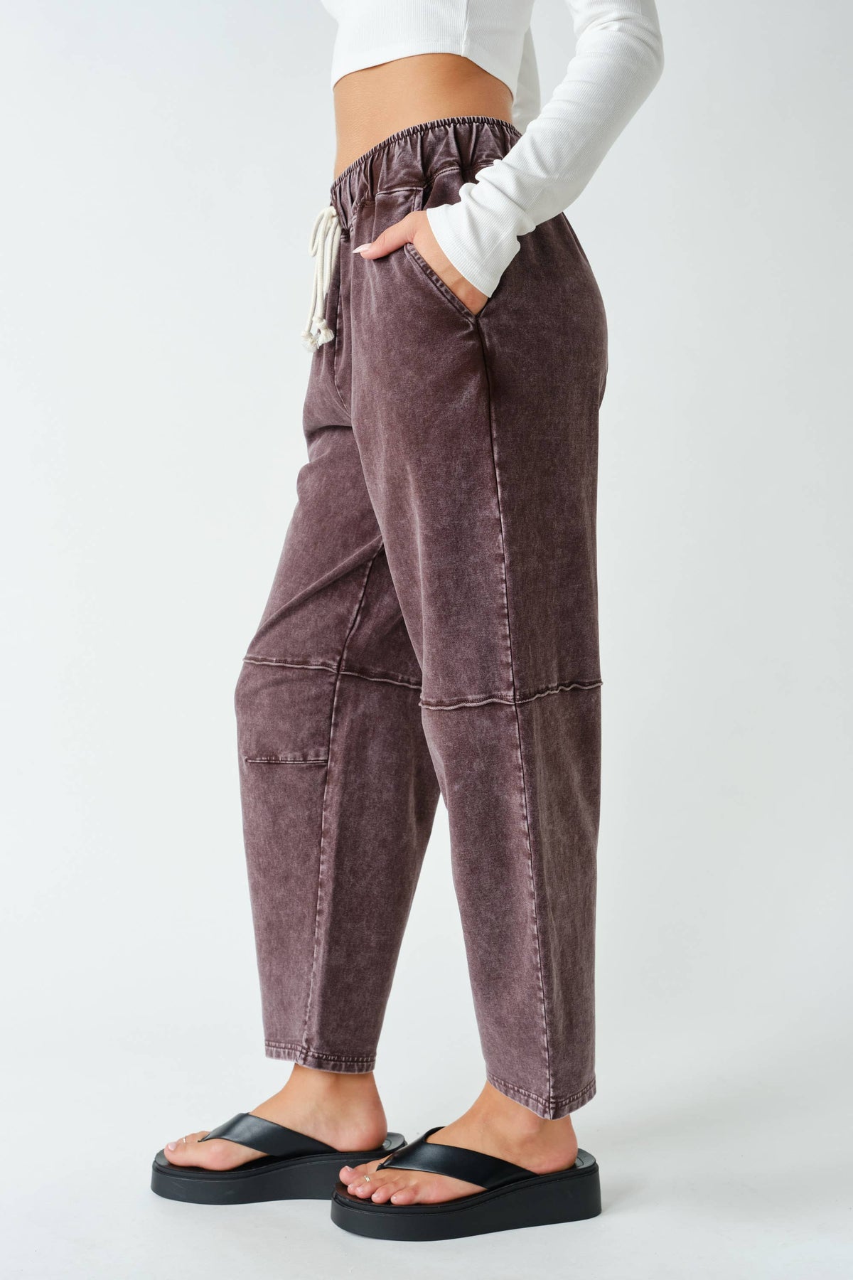Cotton Blend Mineral Wash Cropped Straight Leg Pants