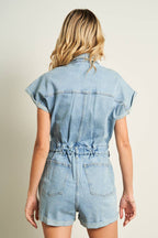 70047-RHINE STONE DETAILED DENIM ROMPER