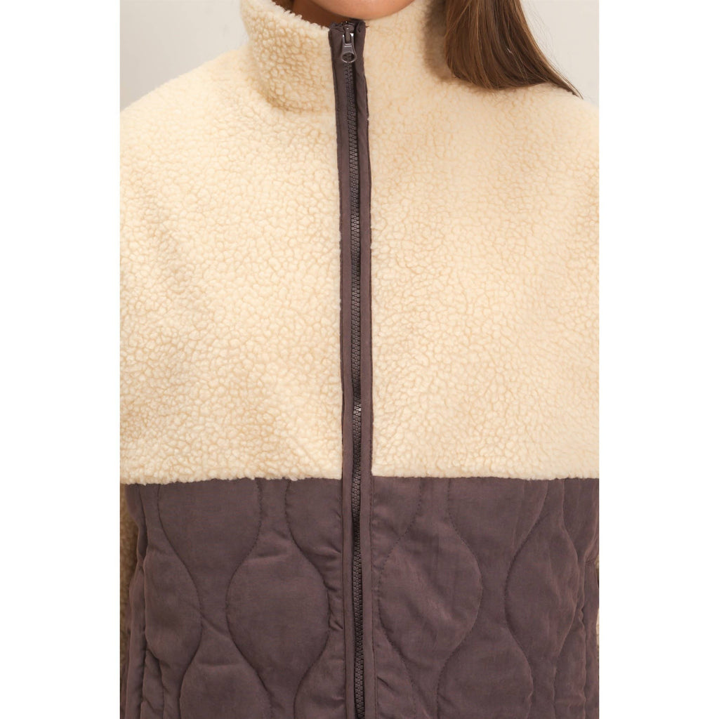 Quilted Sherpa Zip Up Jacket