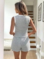 Women’s Striped Tie Front Sleeveless Top and Shorts Set Casual Summer Lounge 2pcs Outfit