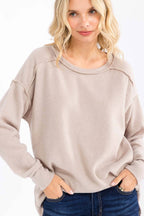 Soft Brushed Metallic Glitter Accents Pullover Top