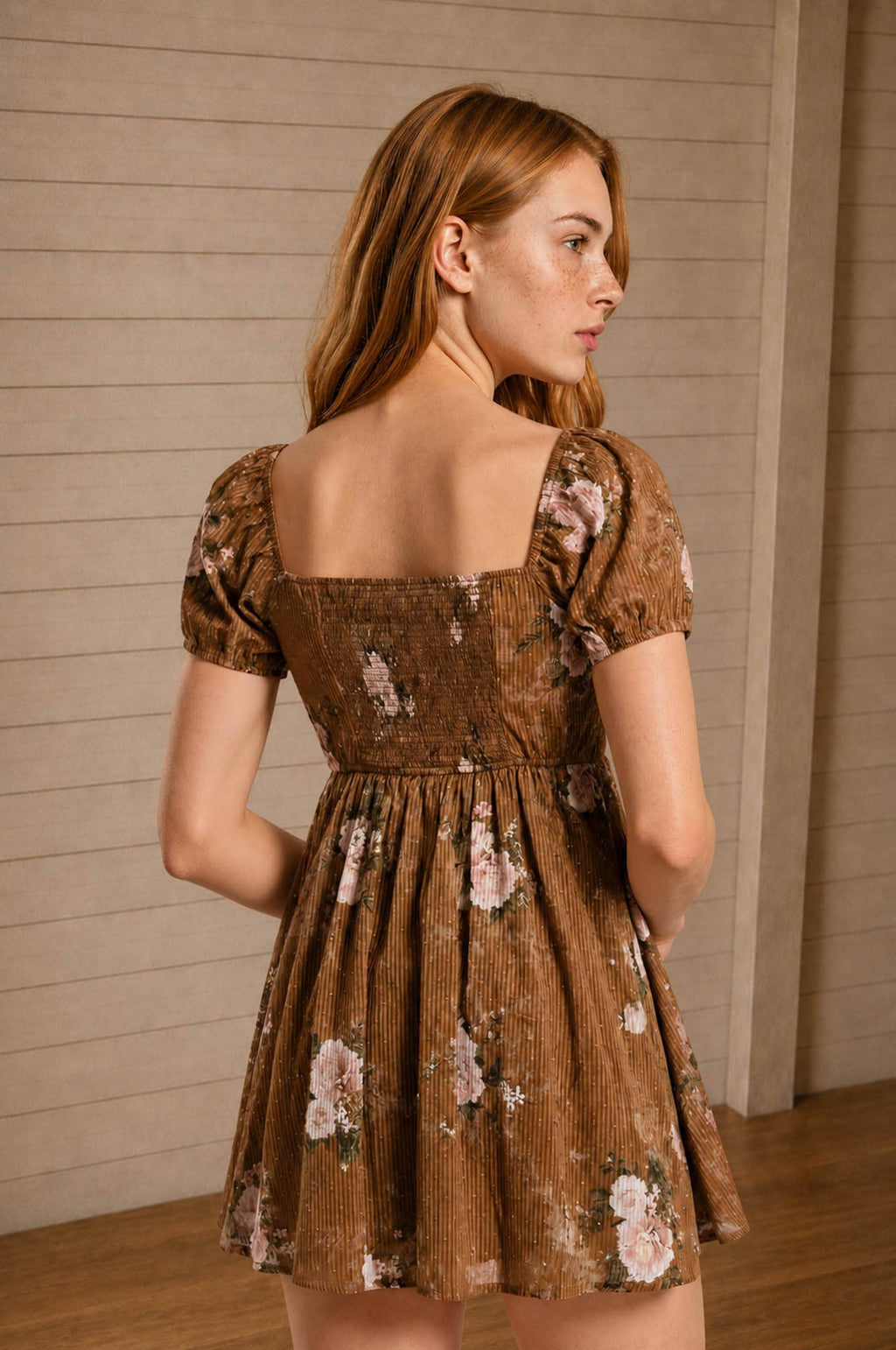FLORAL STRIPE CLIP DOT SWEETHEART CORSET MINI DRESS