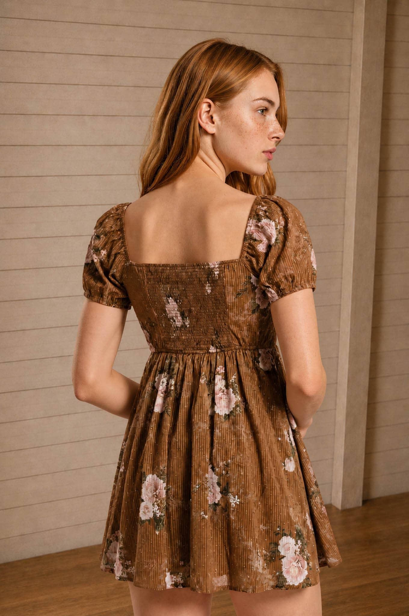 FLORAL STRIPE CLIP DOT SWEETHEART CORSET MINI DRESS