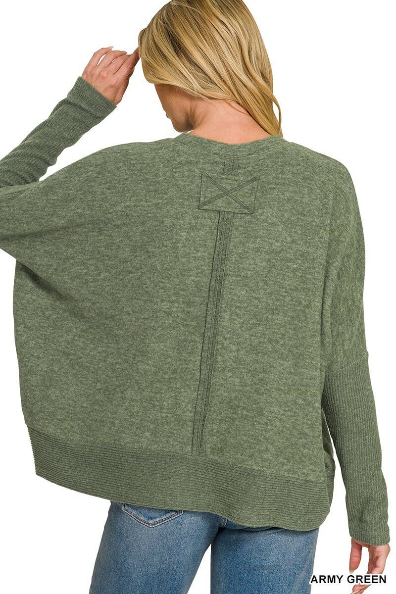 Brushed Melange Hacci Center Seam Oversized Sweater
