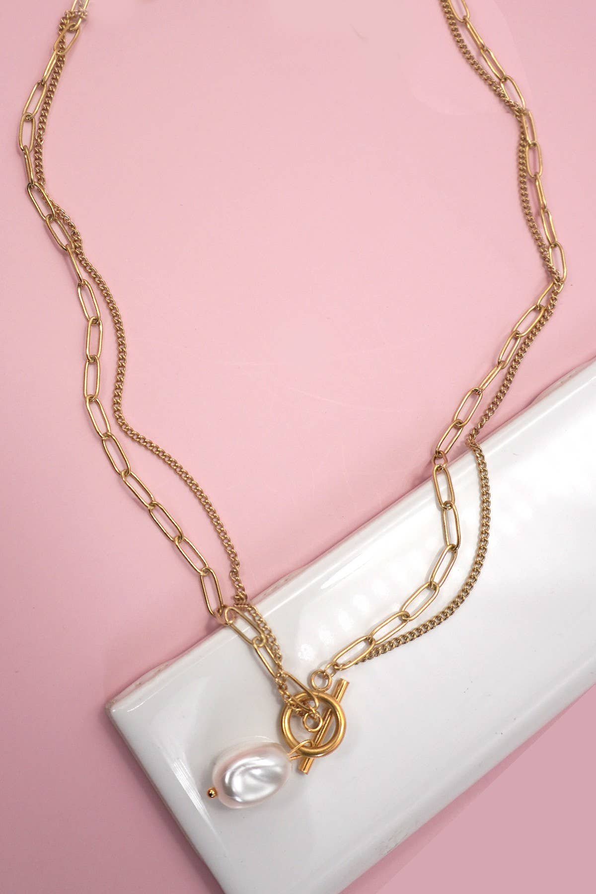 18K STAINLESS STEEL TARNISH FREE PEARL NECKLACE | 40NK9517