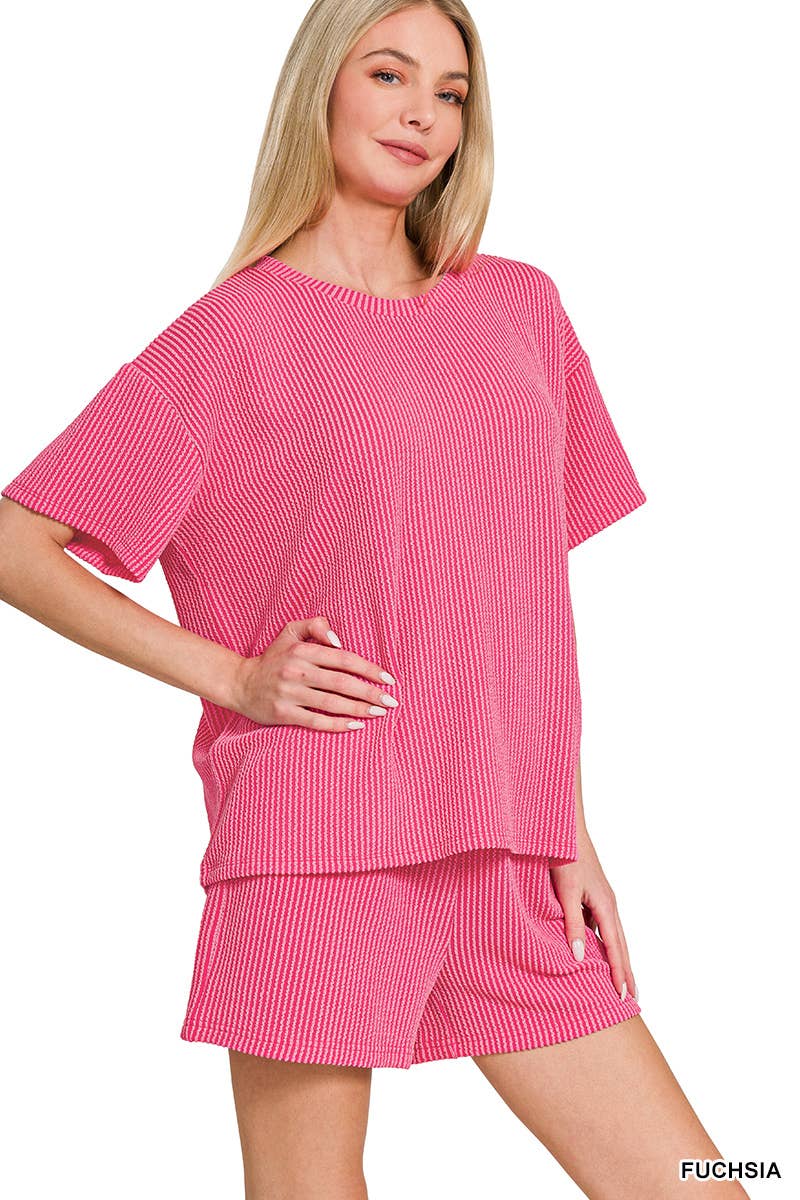 `.SI-26647 Corded Rib Short Sleeve Tee & Short Pants 2PC Set