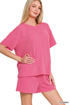 `.SI-26647 Corded Rib Short Sleeve Tee & Short Pants 2PC Set