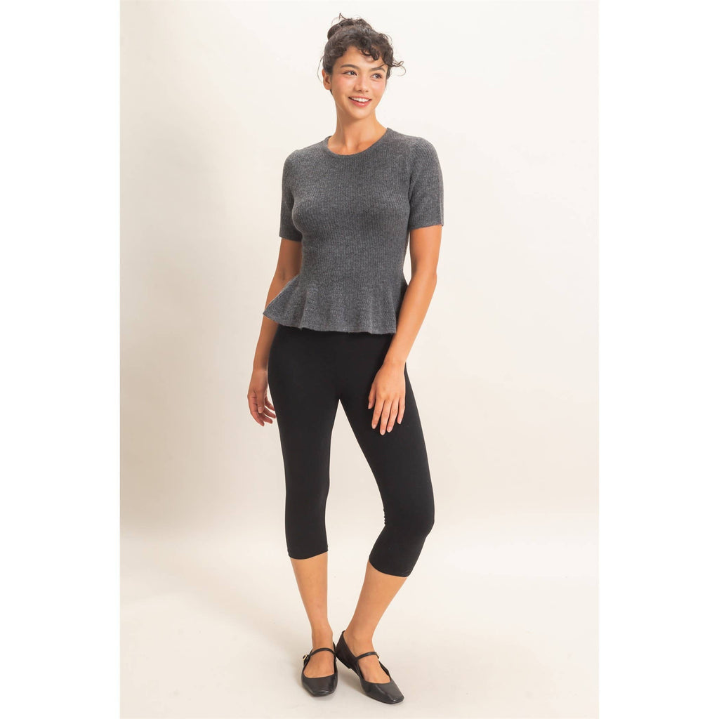 Ribbed Peplum Knit Top