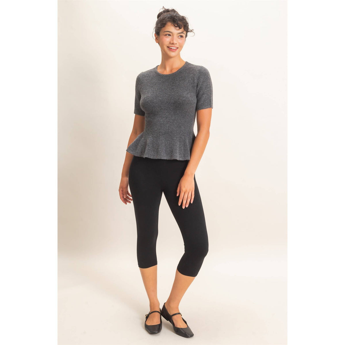 Ribbed Peplum Knit Top