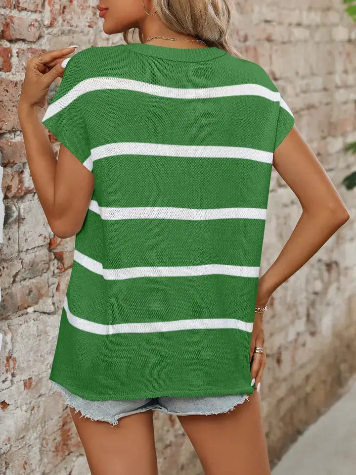 Striped Short Sleeve Knit Sweater Casual Summer Top