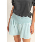Smocked Waist Mineral Wash Shorts