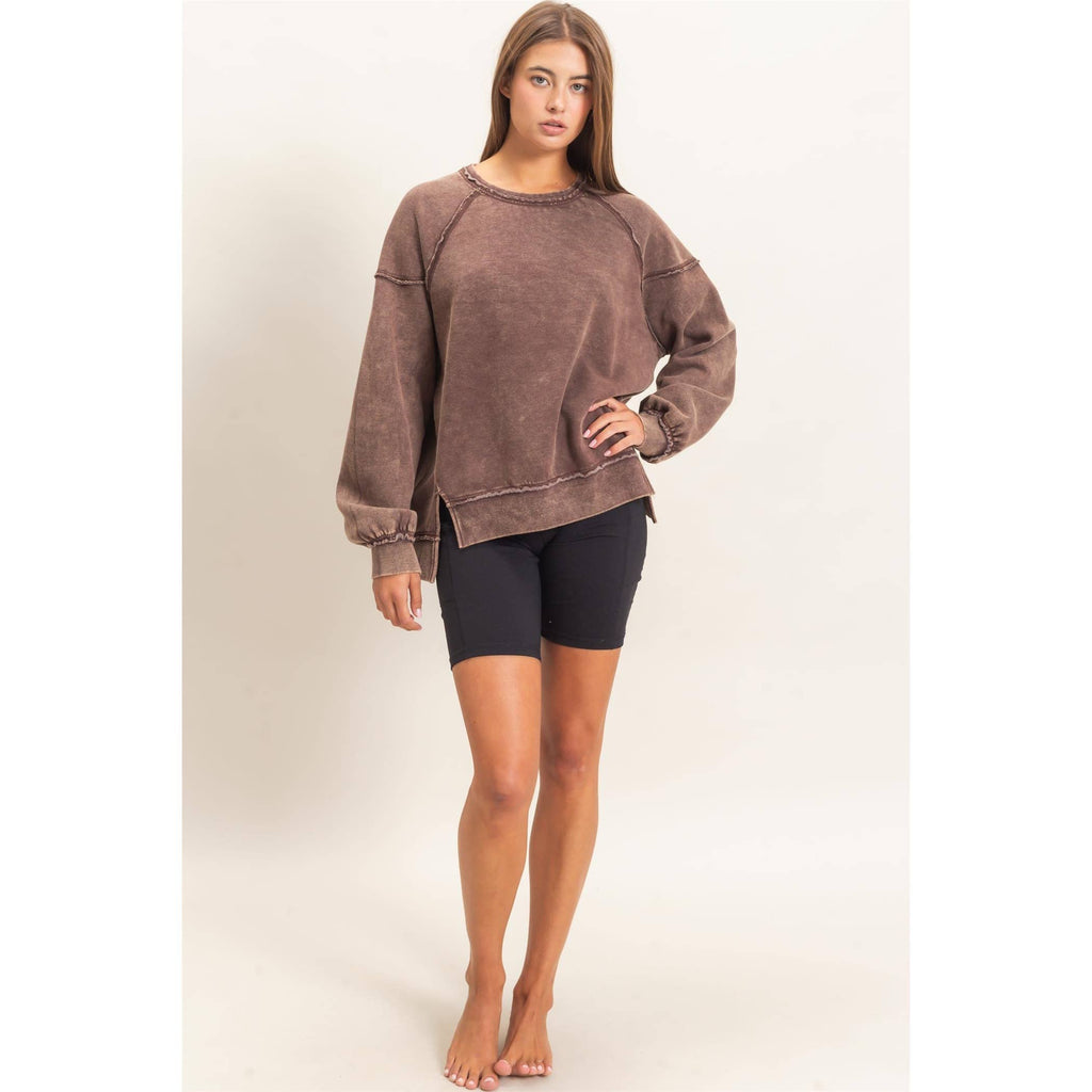 Acid Wash Raw Edge Sweatshirt