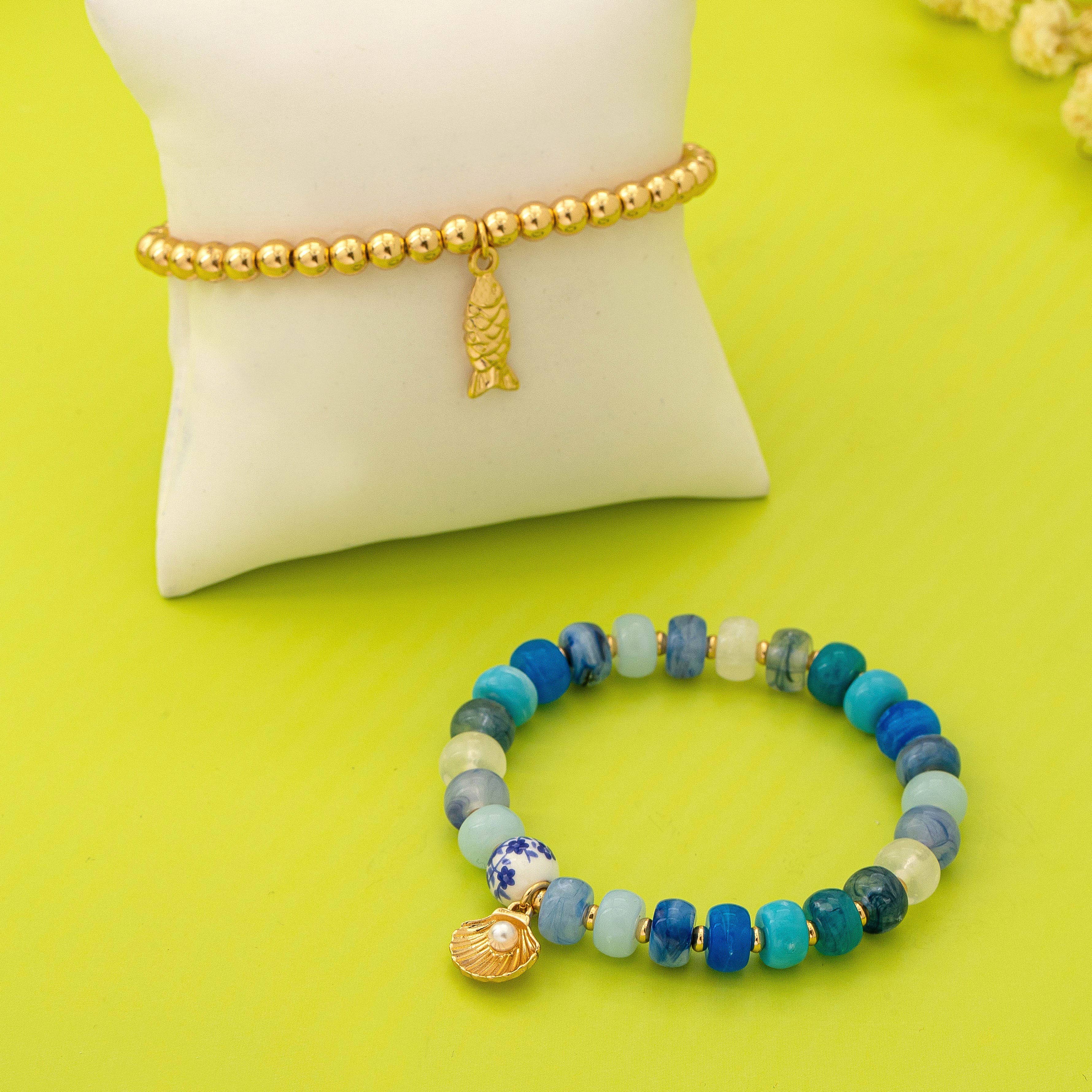 Nautical Blue Beaded Stretch Bracelet Set | 80B1705