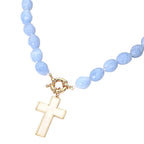 Mother of Pearl Cross Toggle Pendant Beaded Necklace