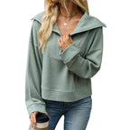 Women's Oversized Half Zip Collared Sweatshirt Pullover