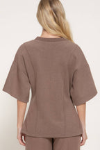 Elbow Sleeve Round Neck Brushed Knit Top with Flared Hem