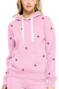 Fleece Pullover Hoodie With Strawberry Embroidery
