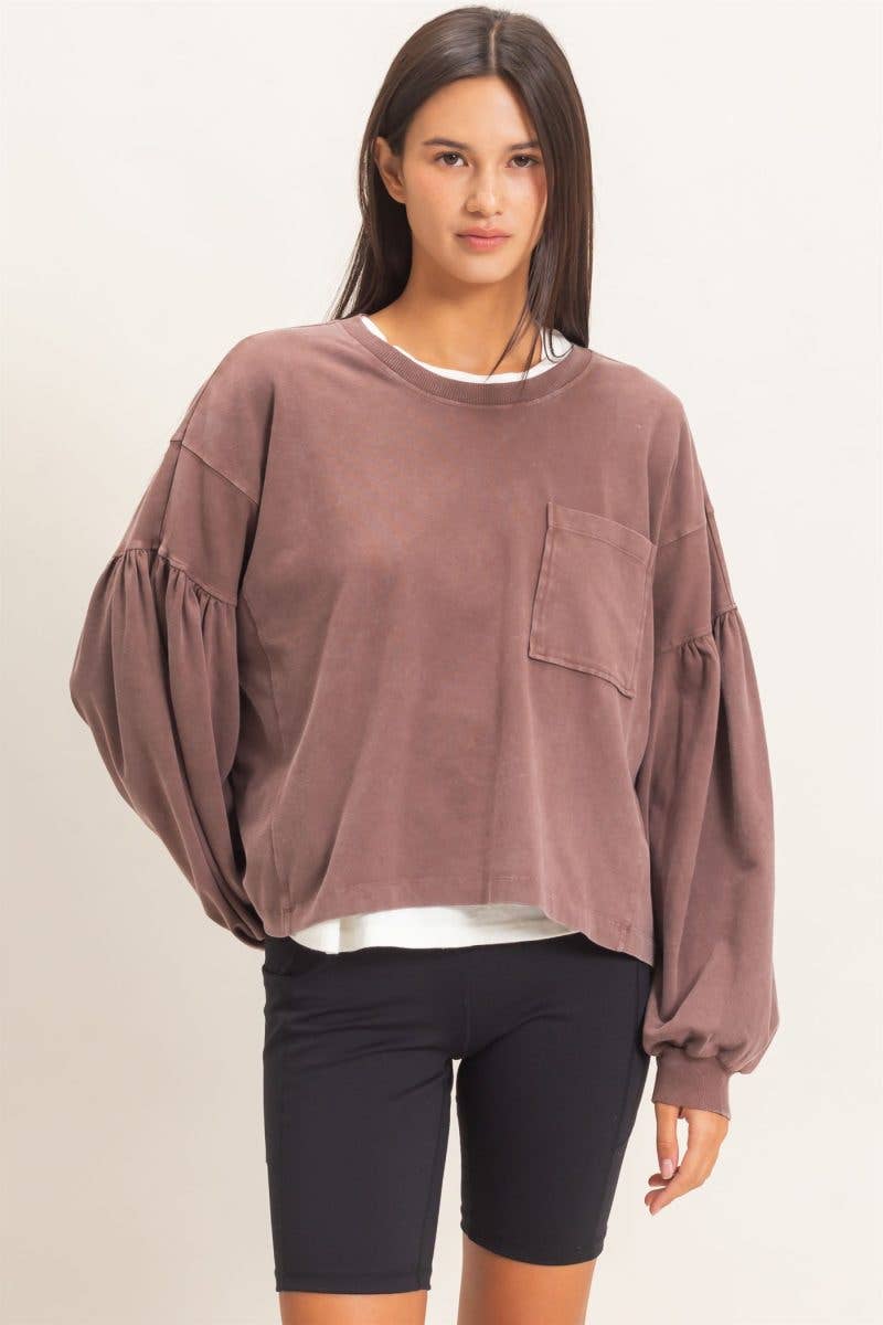 Mineral Wash Puff Long Sleeve Boxy Top