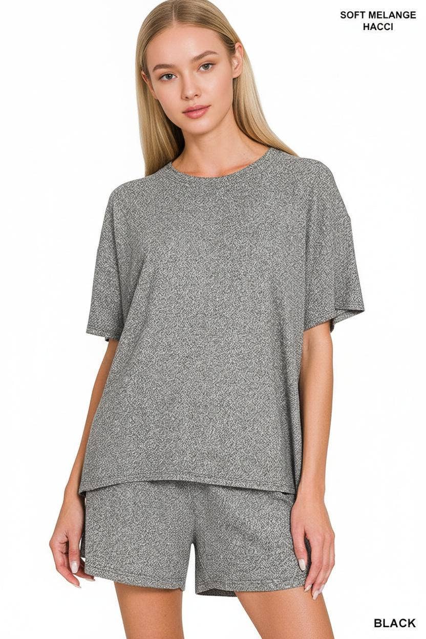 `1021 Soft Melange Short Sleeve Tee & Short Pants Set SI-28941