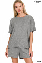 `1021 Soft Melange Short Sleeve Tee & Short Pants Set SI-28941