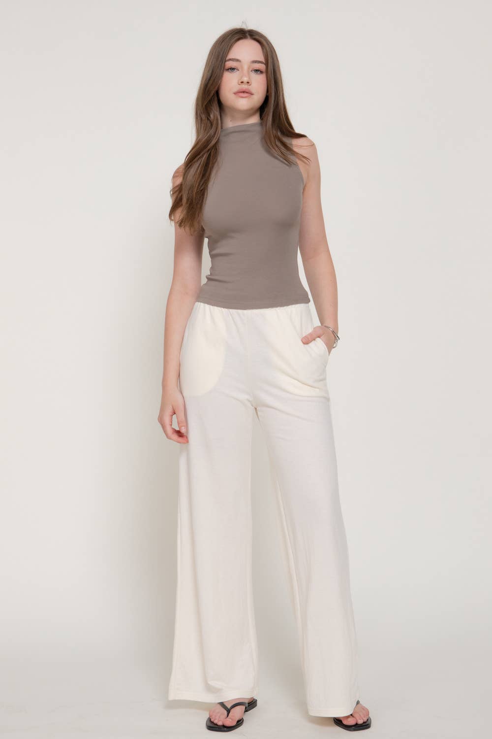 Sleeveless High Neck Cotton Modal Knit Top