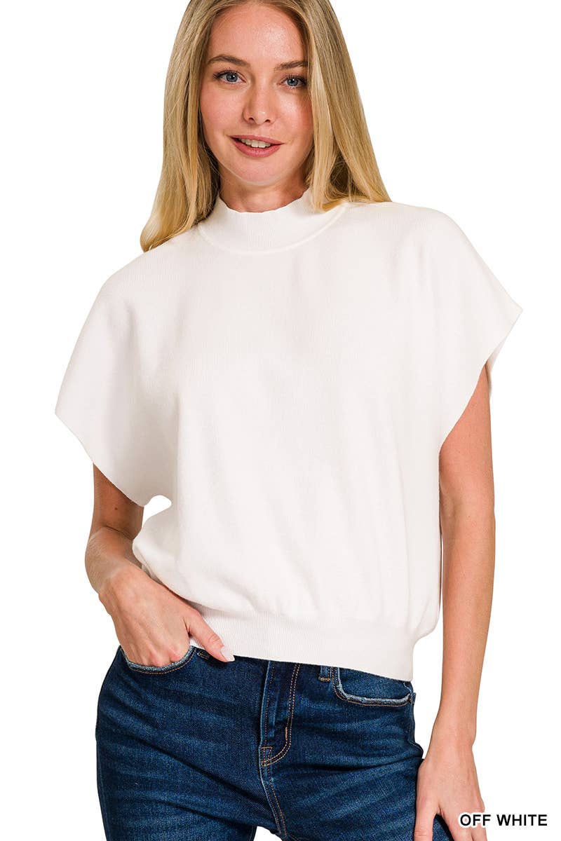 Mock Neck Short Dolman Sleeve Sweater