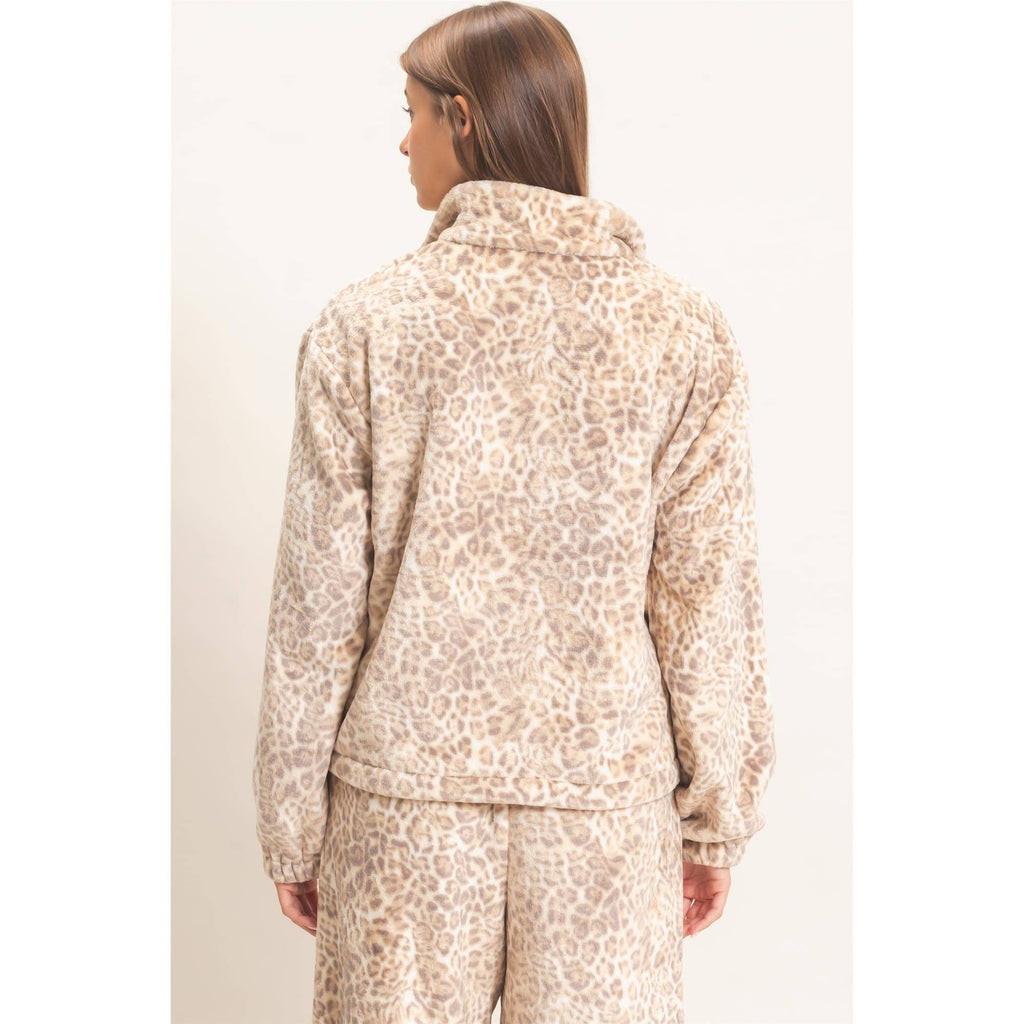 Leopard Print Fleece Half Zip Pullover