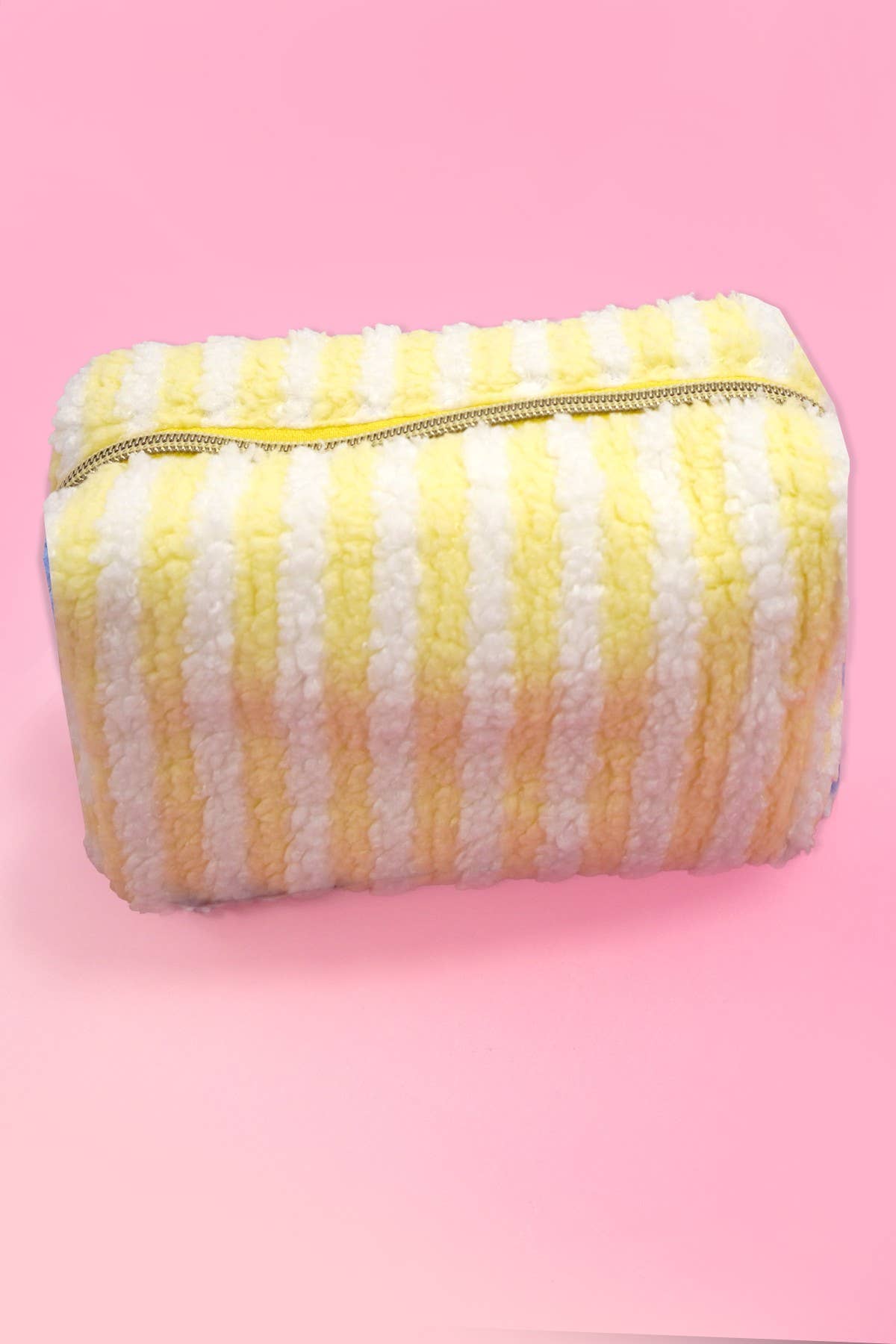 Plush Striped Sherpa Makeup Bag - Cozy Travel Pouch | 40P621