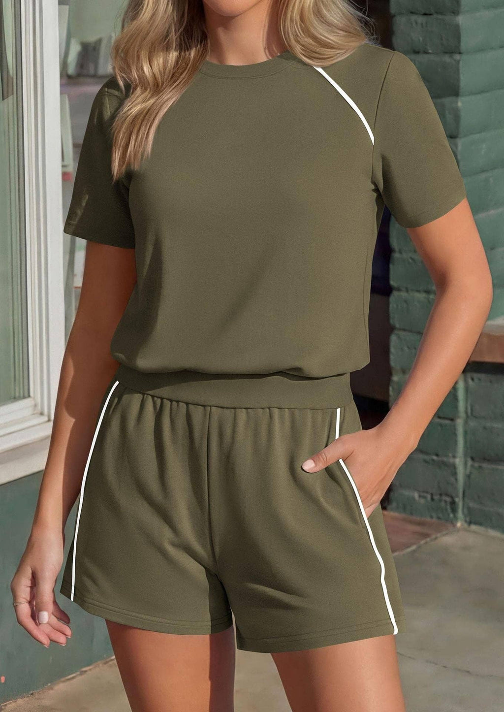Athleisure Contrast Trim Two Piece Lounge Set