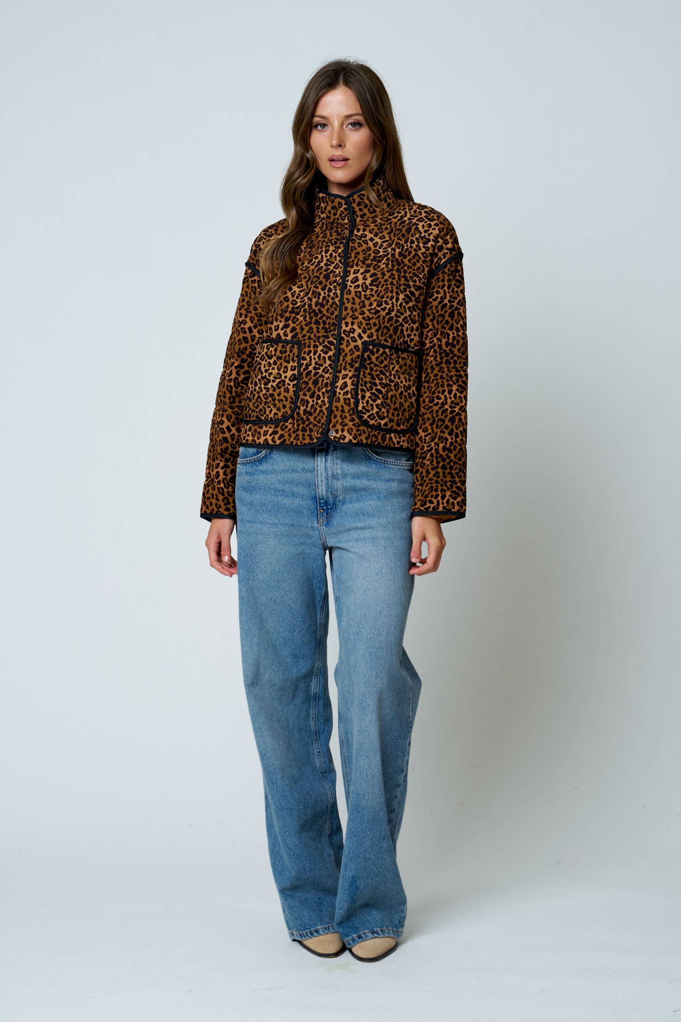 LEOPARD PRINT SNAP BUTTON JACKET