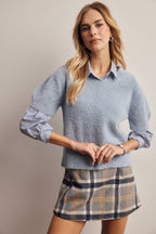 Fuzzy V-Neck Knit Top FSW0105