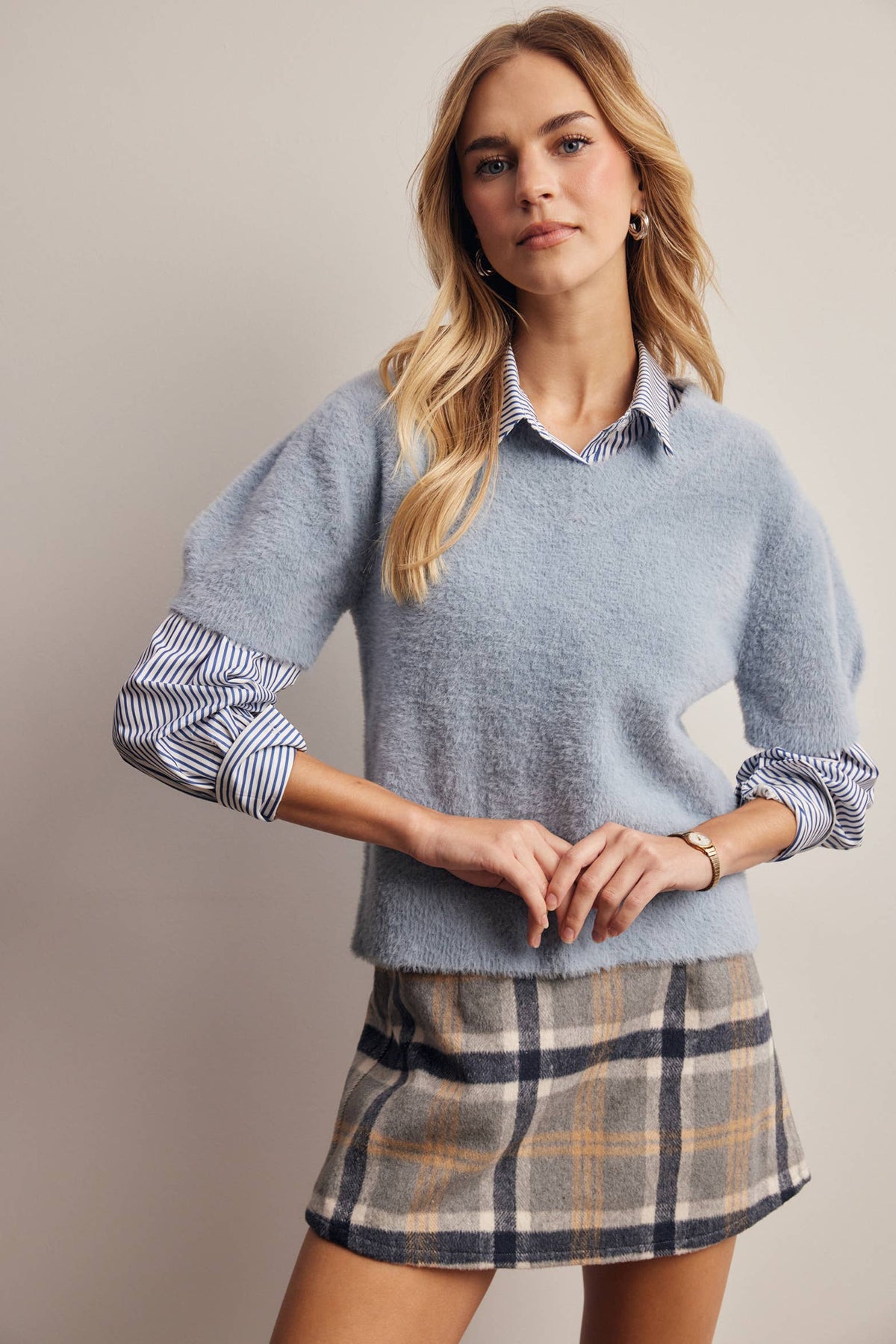 Fuzzy V-Neck Knit Top FSW0105