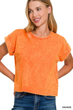 Washed Cotton Short Sleeve Top - Zenana