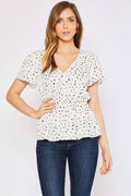 POLKA DOT PEPLUM SHORT SLEEVE BLOUSE