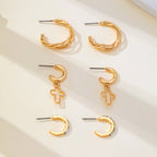 Gold-Tone Cross Baguette Hoop Earring Trio Set | 80E62865